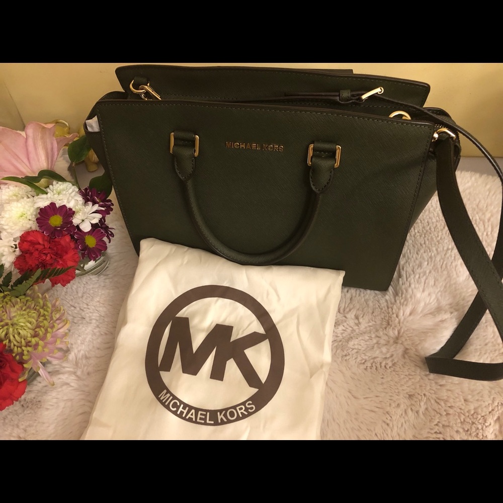 Michael Kors olive green handbag saffiano leather